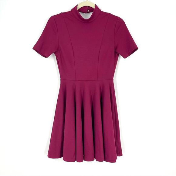 Nasty Gal Skater Dress Burgundy Open Back Size Small - Picture 1 of 12